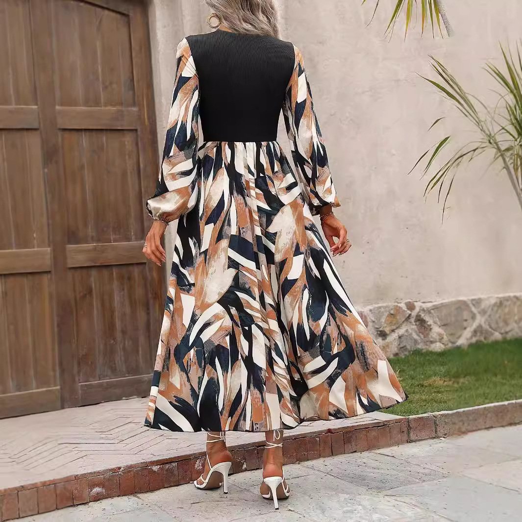 Women's French Style Popular Printed Round Neck Dress