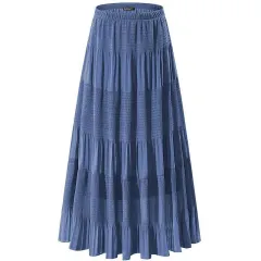 Women's Chiffon Elastic High Waist Pleated A Line Flared - Bejablue - View 1