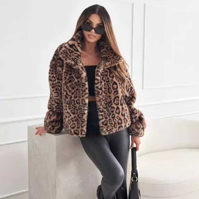 Fashion Personality New Autumn And Winter Fur Leopard Print Lapel Short Coat Leopard Print - Shop at LoveMi