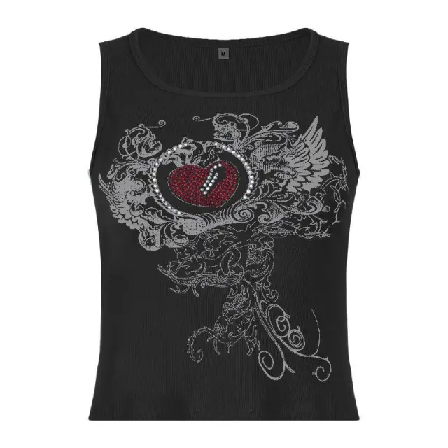 Summer Womens Stylish Rhinestone printed Slim fit Tank Top Black - Shop at LoveMi