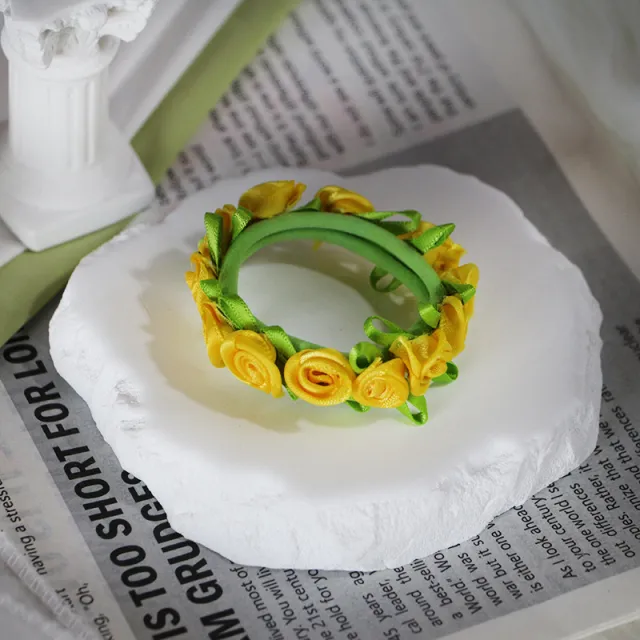 Floral Towel Hair Ring For Women Green Circle Yellow Flower - Shop at LoveMi