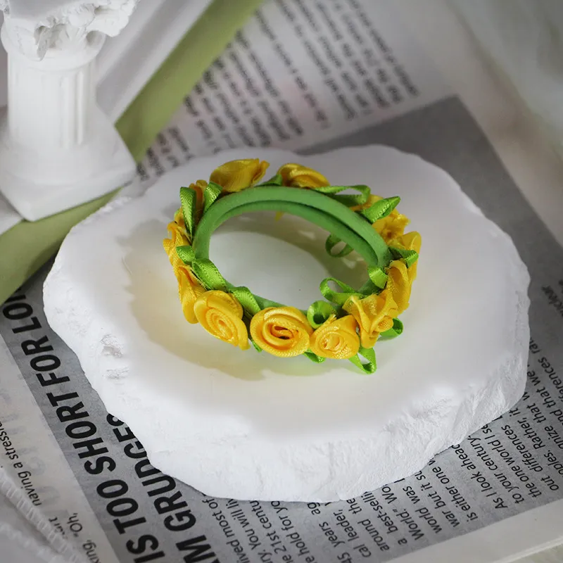 Floral Towel Hair Ring For Women - Green Circle Yellow Flower