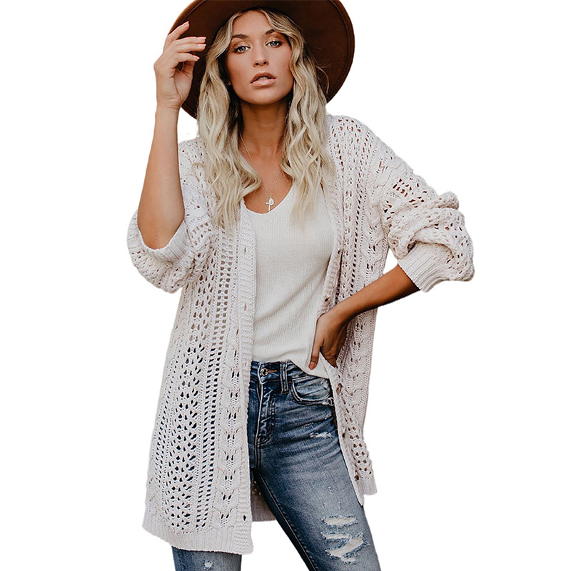 Autumn And Winter Sweater Cardigan Solid Color Knitted Button Coat For Women White - Shop at LoveMi