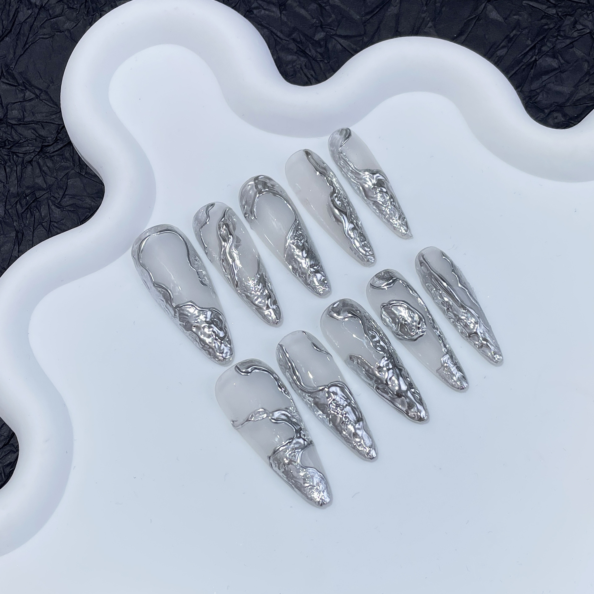 Irregular 3D Metal Edgy Girl Handmade Wearable Nails