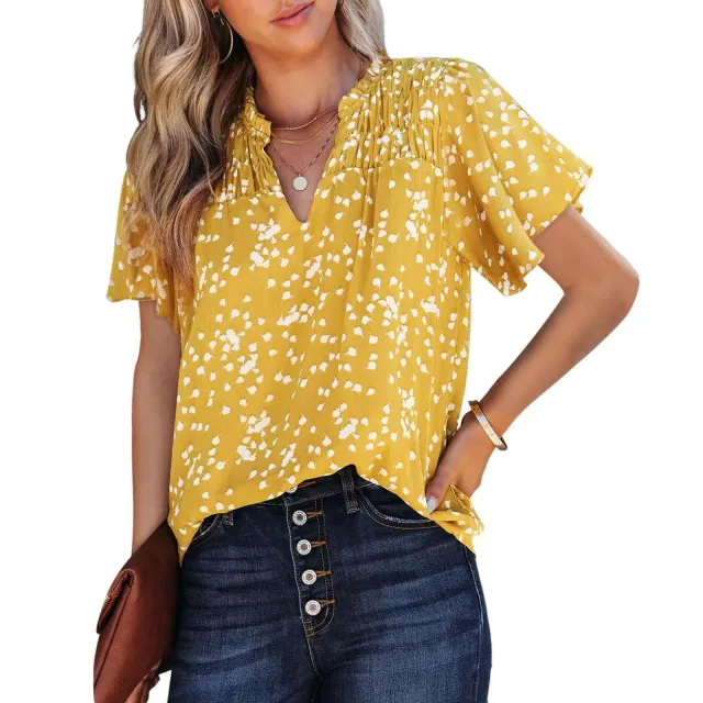 Women's Printed Fashion Short sleeved Top Yellow - Shop at LoveMi