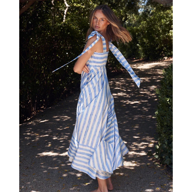 Striped Print Sweet Fashion Lace-up Large Swing Dress