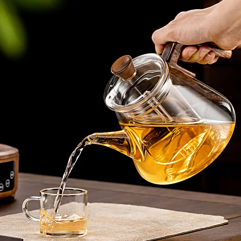 High Borosilicate Wooden Handle Cooking Pot Heat-resistant Glass