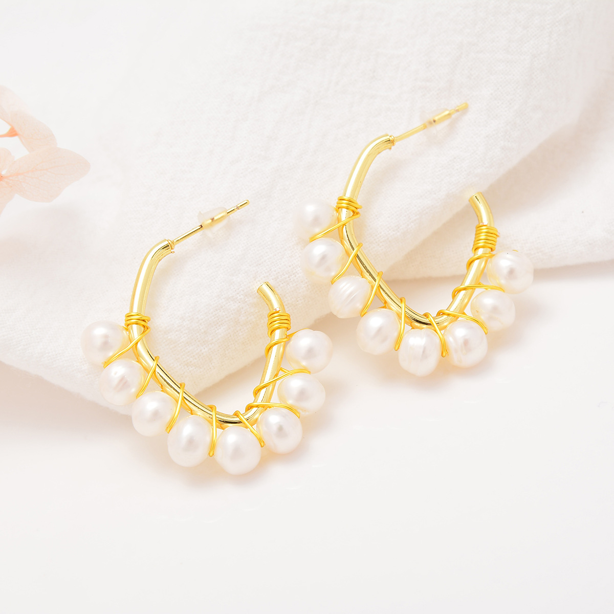 Special-shaped Freshwater Pearl Hand-woven Earrings