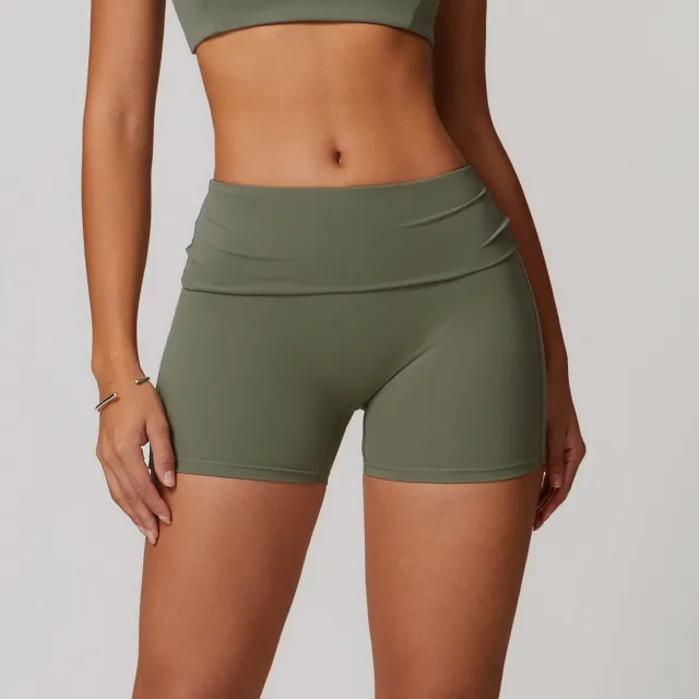 Outdoor Sports Yoga Shorts Tight Belly Trimming High Waist Hip Lift Fitness Pants Light Army Green - Shop at LoveMi