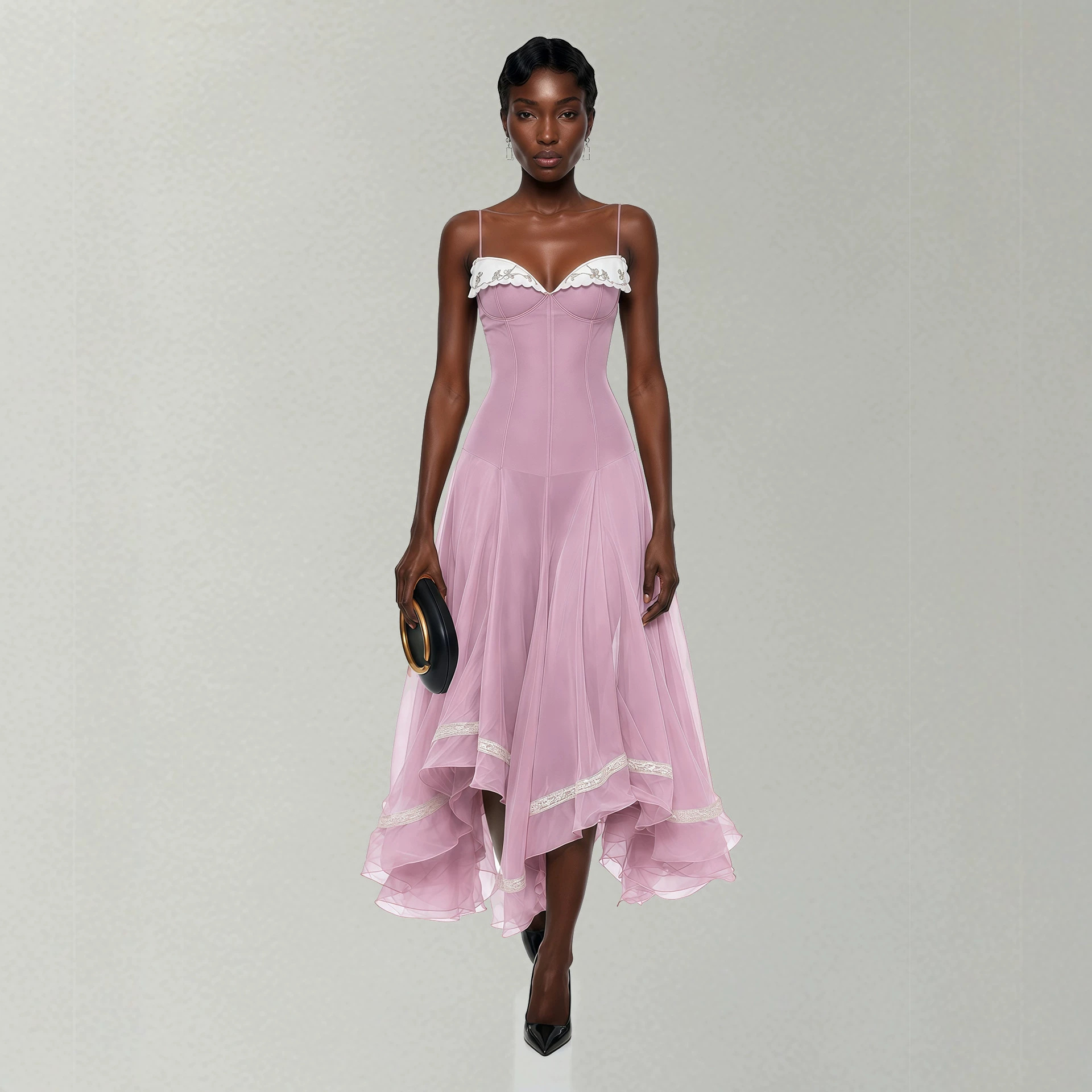 Elegant Asymmetrical Wave-hem Dress For Women