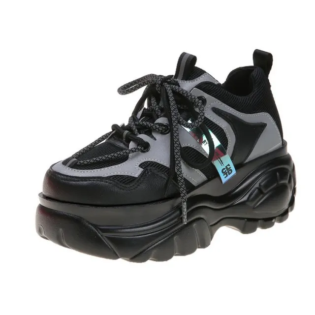 Lightweight Platform Gradient Color Casual Sneakers Black - Shop at LoveMi