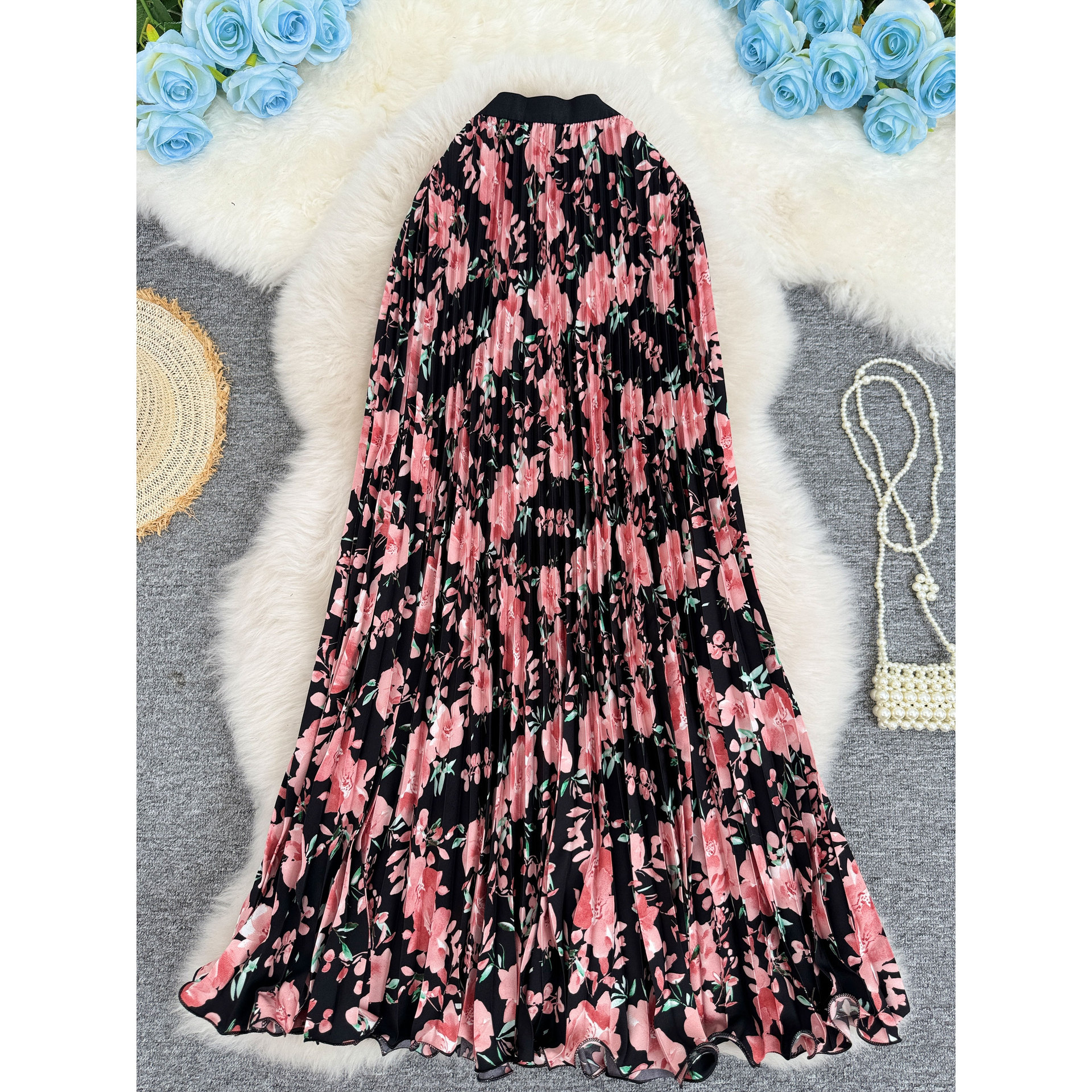 Printed Pleated Skirt For Workwear Versatile And High-waisted