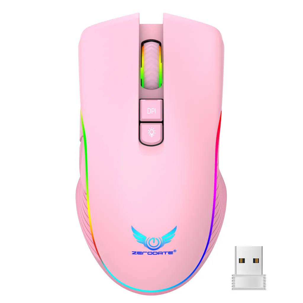 Wireless Gaming Type-C Charging Interface RGB Dazzling Light Bluetooth Optical Mouse - Pink