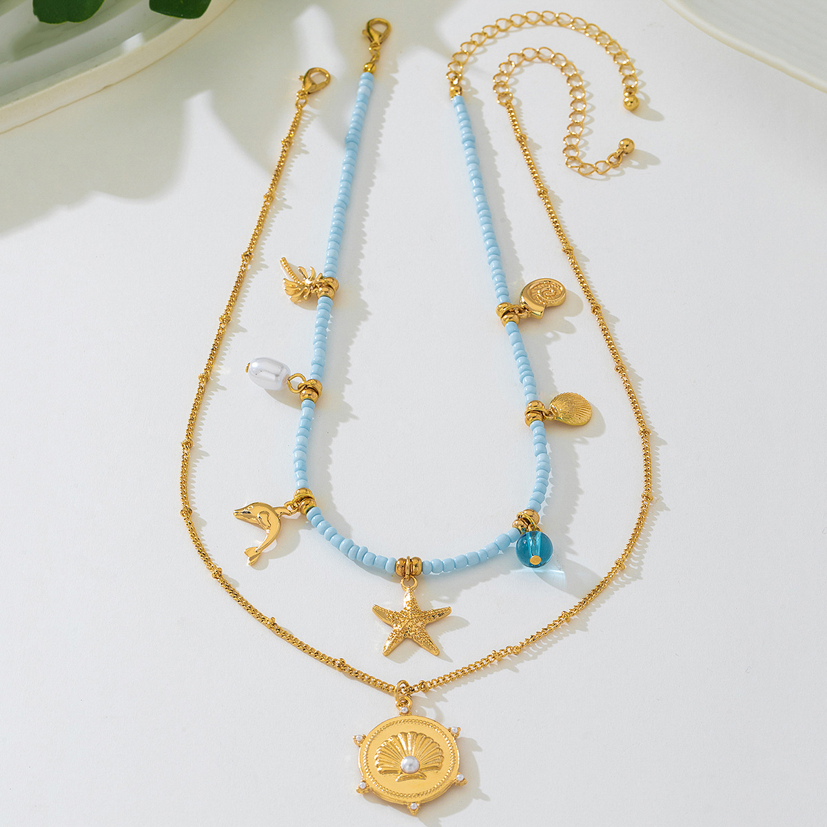 Dolphin and Conch Shell Pendant Necklace, picture 3 of 4