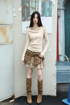 Retro Distressed Heavy Industry Fake Two-piece Pleated Skirt - Waste Soil Pleated Skirt - View 1
