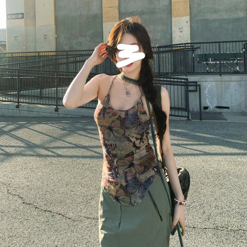 Vintage Butterfly Print I-shaped Camisole Women