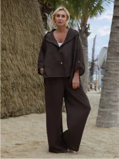 European And American Ladies Linen Hooded Suits - Brown - View 1