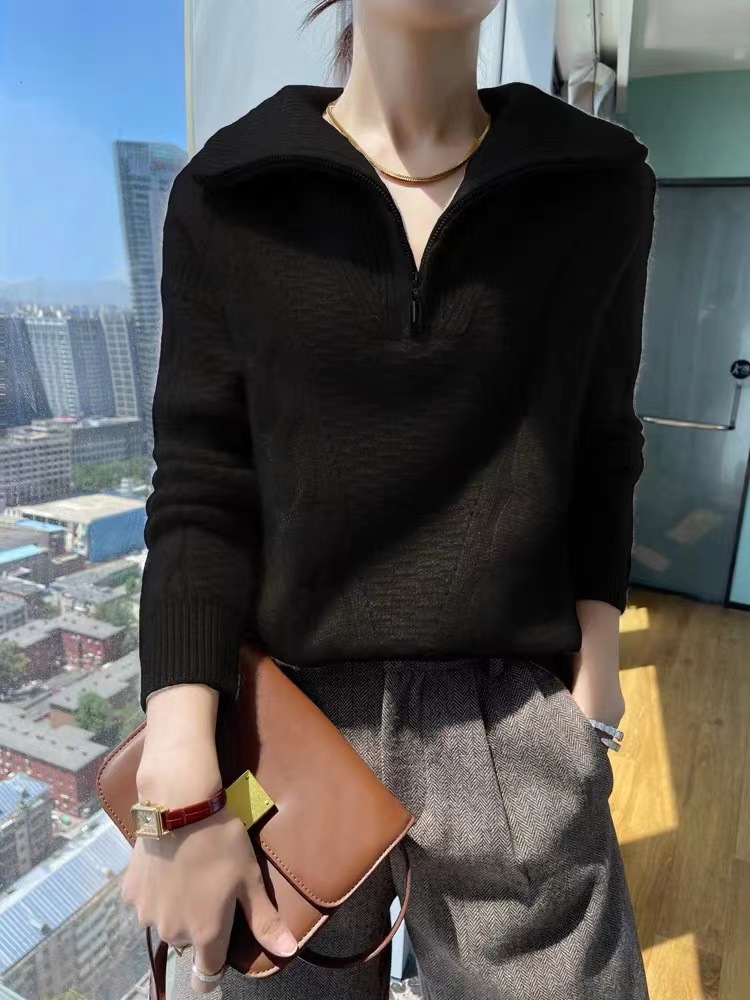 Women's Woolen Sweater Loose Slimming Half-open Collar