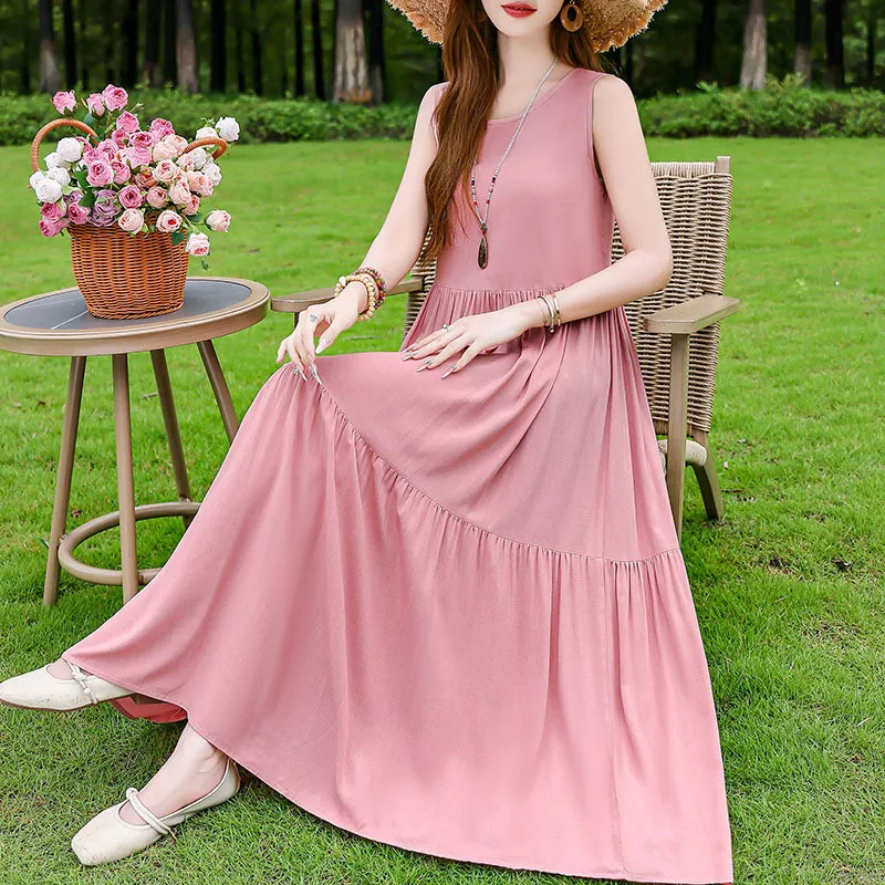 Summer Cotton Silk Dress Outer Wear - Pink