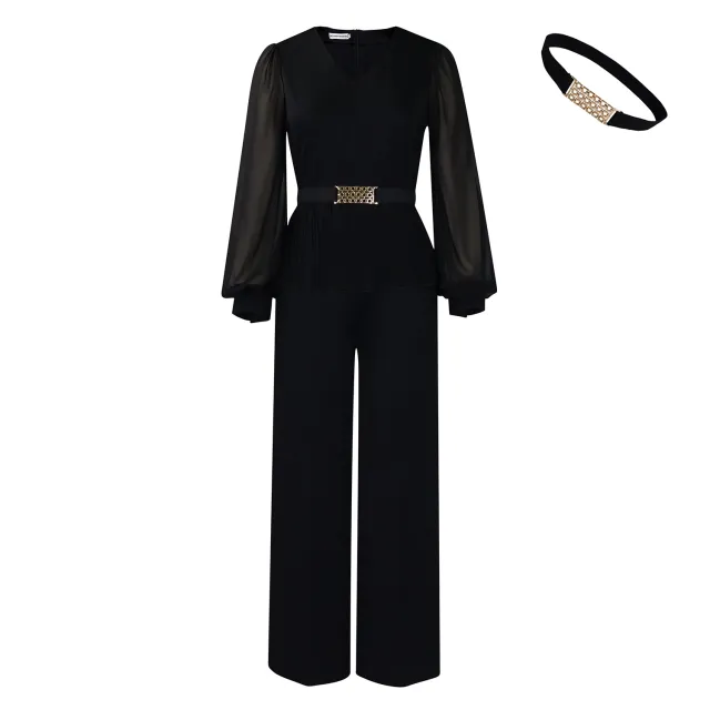 Pleated Waist Tight Top Wide Leg Pants Ol Suit Black - Shop at LoveMi