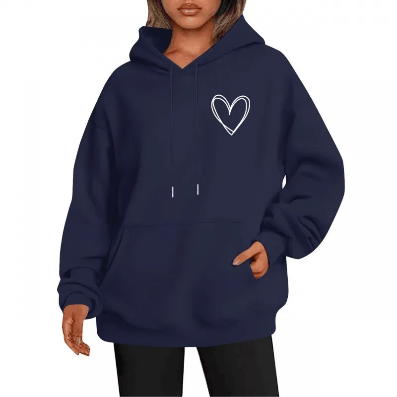 Korean Style Hooded Brushed Hoody Women's Casual - Navy Blue