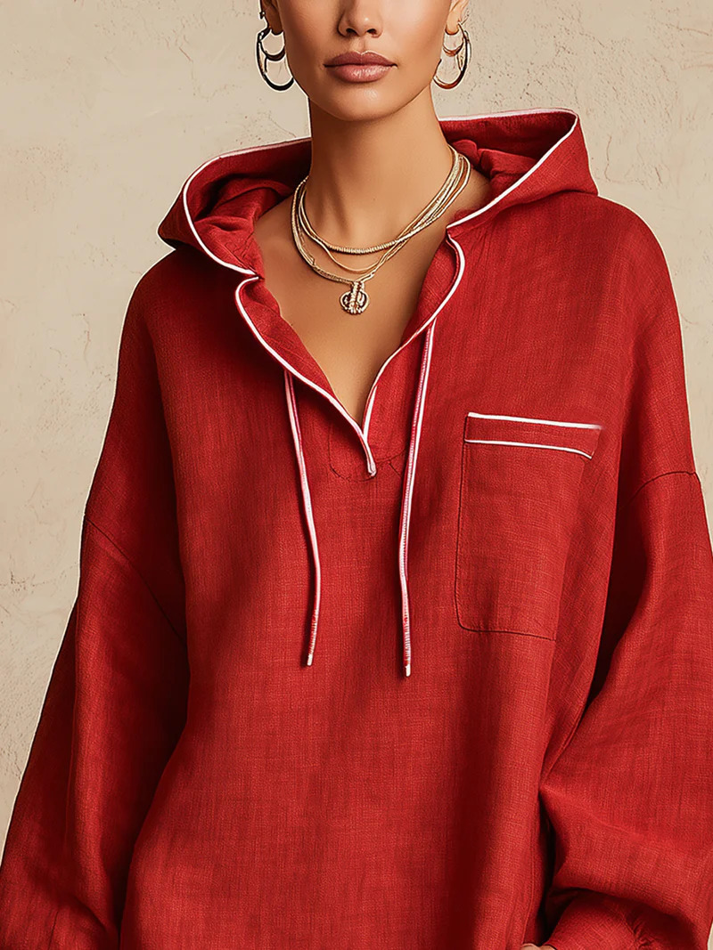 Womens Drawstring Midi Dress | Long-Sleeve Hooded
