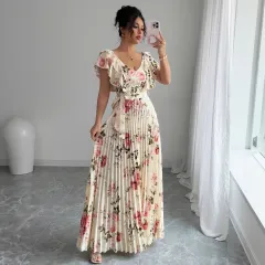 V-neck Digital Floral Print Ruffles Dress - Floral - View 1