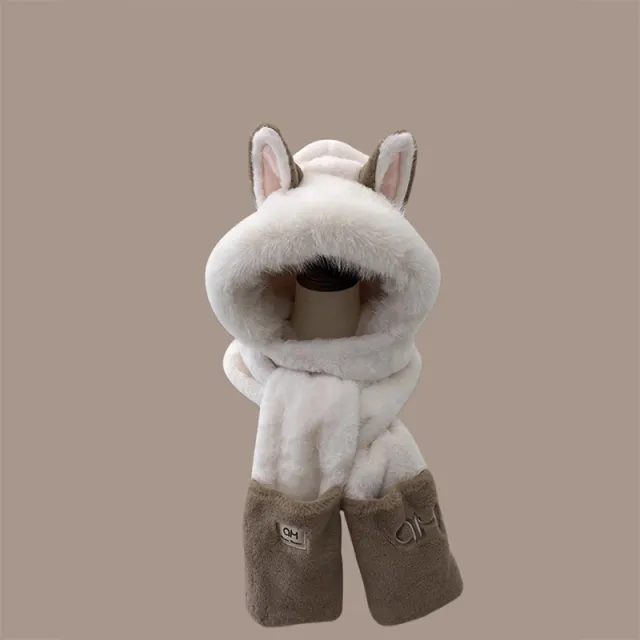 Winter Female Warm Cartoon Ear Protection Plush Bonnet White - Shop at LoveMi