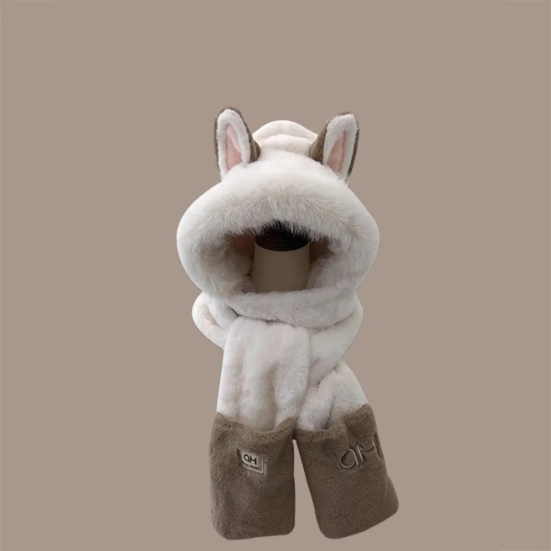 Winter Female Warm Cartoon Ear Protection Plush Bonnet - White
