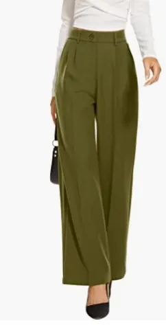 Commuter Drooping Slimming High Waist Pure Color Wide leg Pants Casual Suit Pants Army Green - Shop at LoveMi
