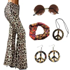 Women's Hippie Clothing Fashionable Wide Leg Pants - Leopard Print Plus Accessories - View 1
