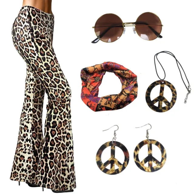 Women's Hippie Clothing Fashionable Wide Leg Pants Leopard Print Plus Accessories - Shop at LoveMi