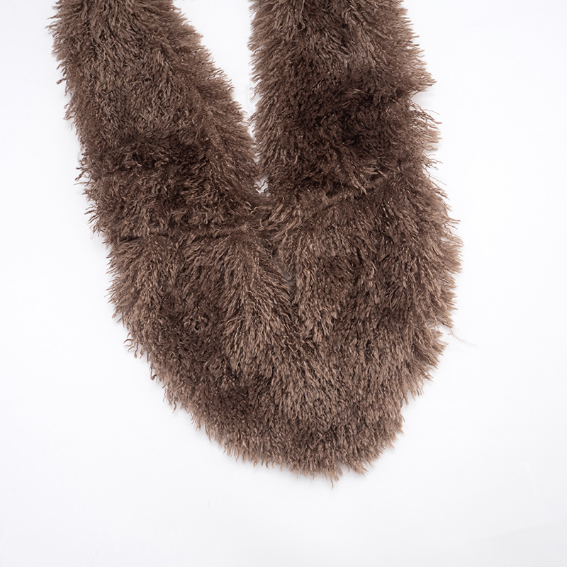 Fuzzy Collar Brown Patchwork Skirt Set for Autumn Winter Fuzzy Collar Brown Patchwork Skirt Set for Autumn Winter