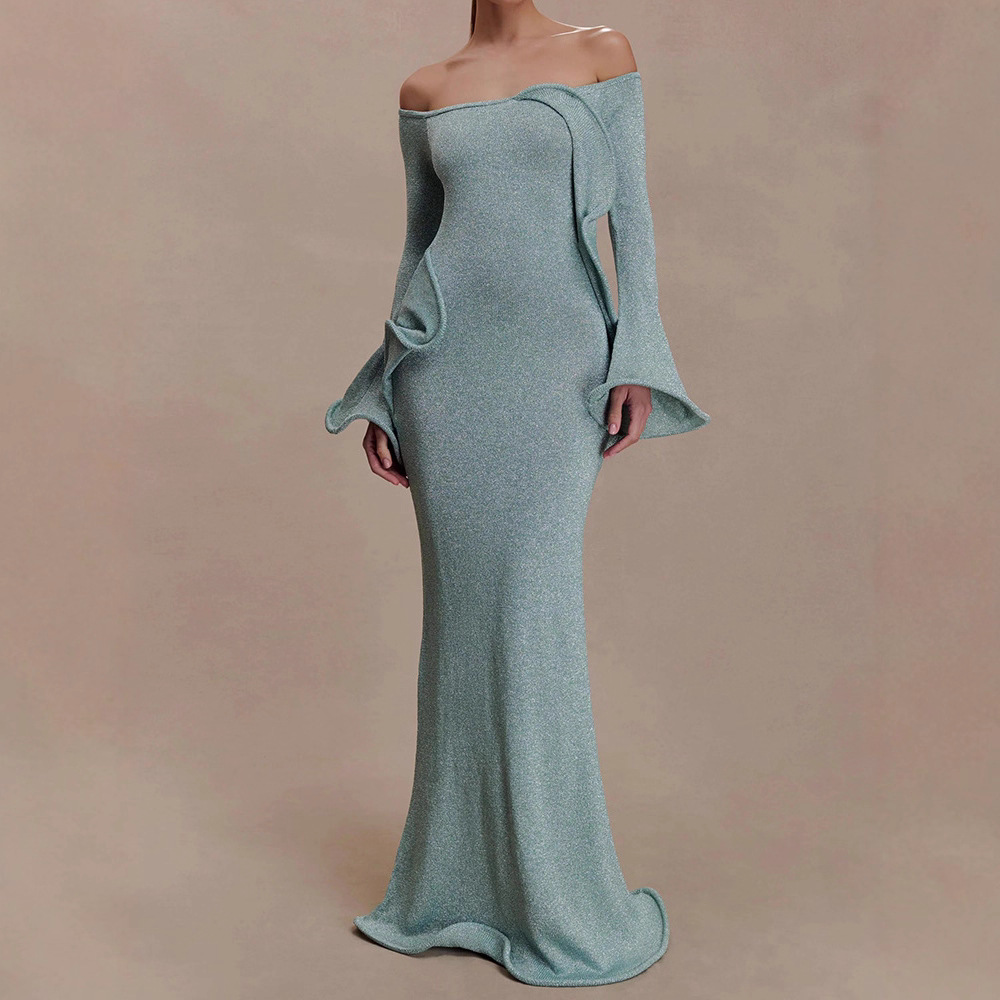 Chic Sexy Off-the-shoulder Tube Dress With Flared Sleeves For Women