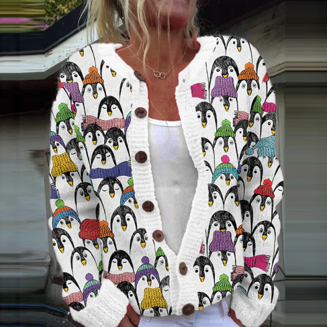 New Christmas 3D Digital Printing Women Cardigan Coat Outerwear Female White - Shop at LoveMi