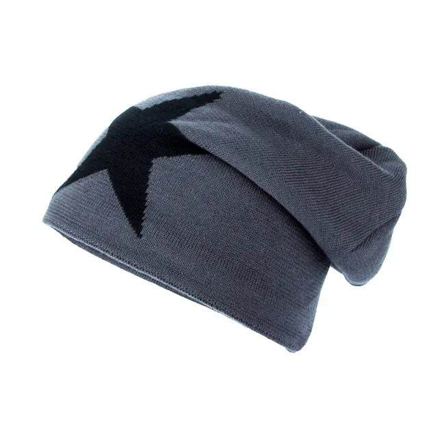 Fleece lined Warm Big Five pointed Star Knitted Woolen Hat Gray - Shop at LoveMi