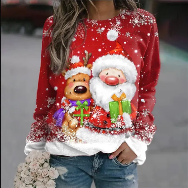Christmas Women's Sweater 3D Digital Printing Cute Snowman Style 6 5Xl - Shop at LoveMi