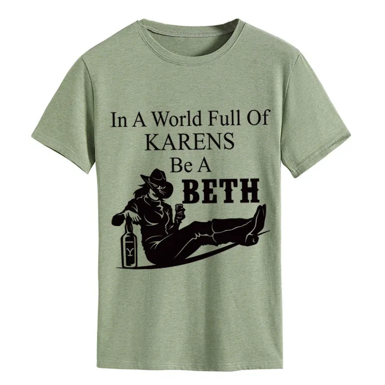 Letter Crew Neck Denim Printing Short Sleeve T-shirt Bottoming Loose Women's Clothing - Olive