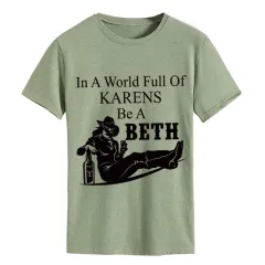 Letter Crew Neck Denim Printing Short Sleeve T-shirt Bottoming Loose Women's Clothing - Olive - View 1