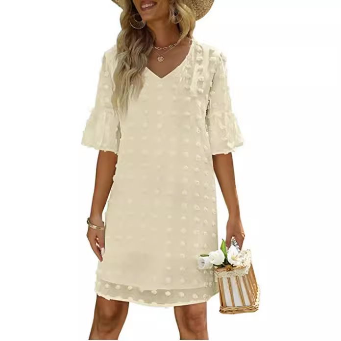 Chiffon Polka-Dot Flowy Short Dress Elegant For Work Commuting