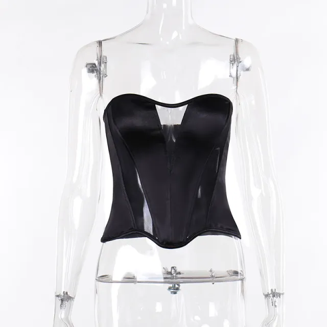 Cold shoulder Mesh Stitching Waist Top Black - Shop at LoveMi