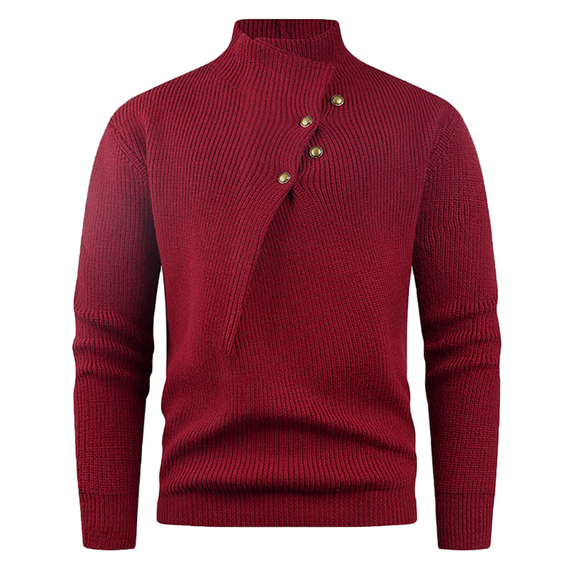 Mens Fashion Stand Collar Sweater With Slanted Buttons Mens Casual Pullover - Image 8