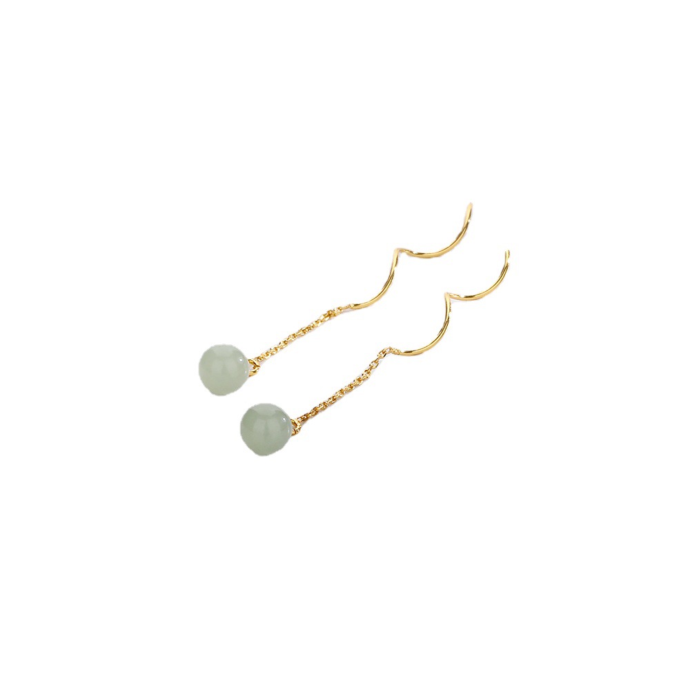 Round Beads Hetian Jade Hanging Earrings