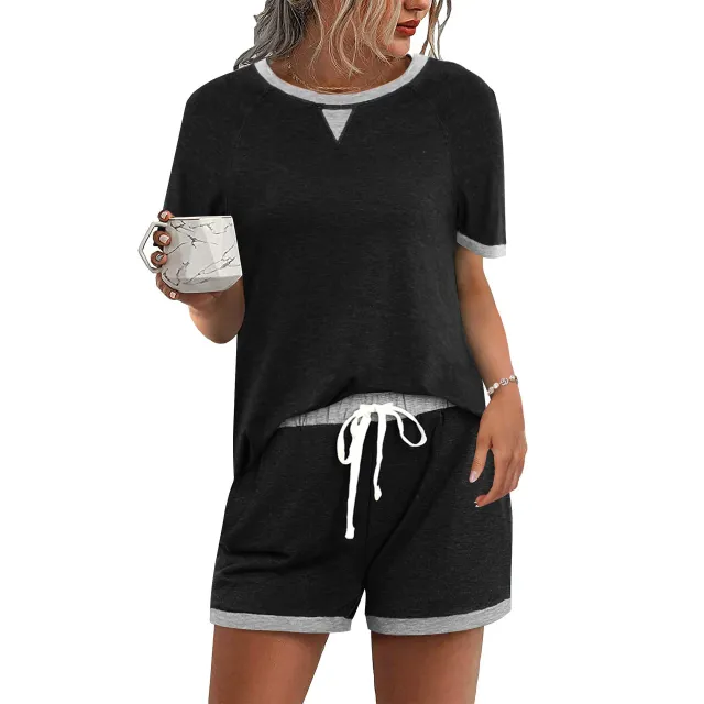 Women's Casual Multicolor T shirt Top Shorts Two piece Set Black - Shop at LoveMi