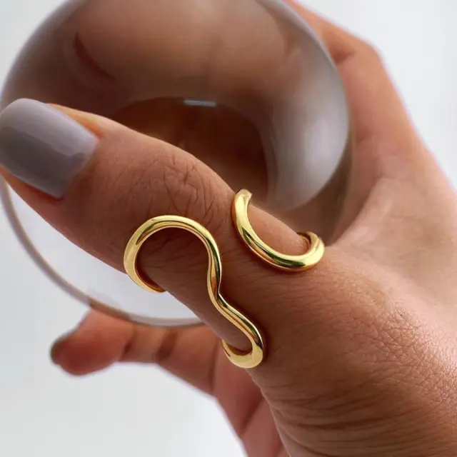 Minimalist Style Irregular Line Stainless Steel Open Ring Gold - Shop at LoveMi