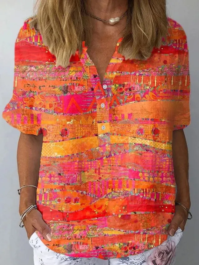 Casual Women's Short Sleeve Pullover Print Shirt Slk5561601 M - Shop at LoveMi