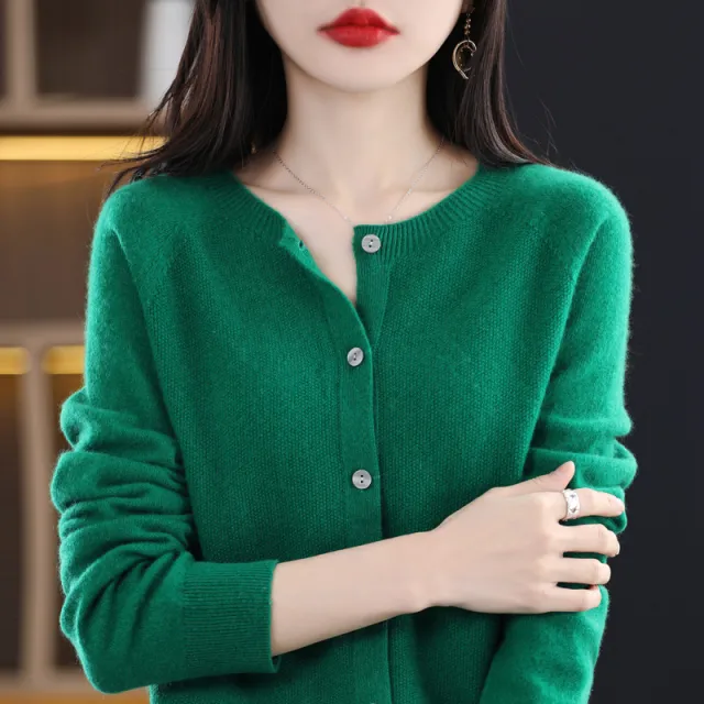 Women's Cashmere Cardigan O neck Loose Sweaters Top Fashion Merino Wool Knitwear Autumn Winter Female Clothing Tops Emerald Xxxl - Shop at LoveMi