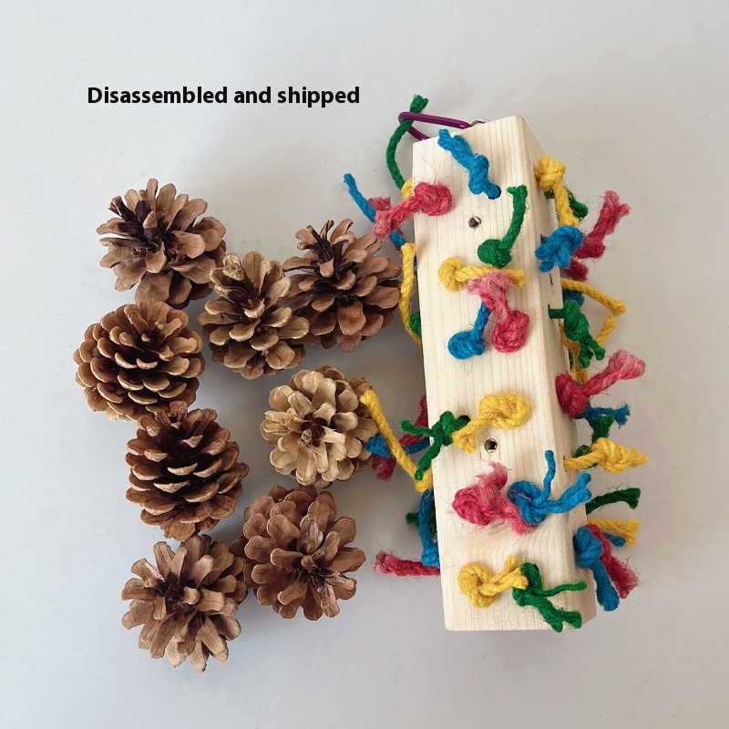 Solid Wood Parrot Toy Bird Stand Tearing Damage Relieving Stuffy Bite Wooden Square