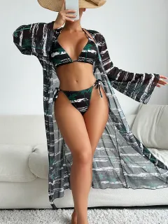 Special Fabric Printed Bikini I Blouse Three-piece Women's Swimsuit - Pattern Three - View 1