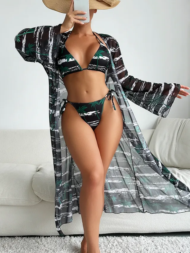 Special Fabric Printed Bikini I Blouse Three piece Women's Swimsuit Pattern Three - Shop at LoveMi